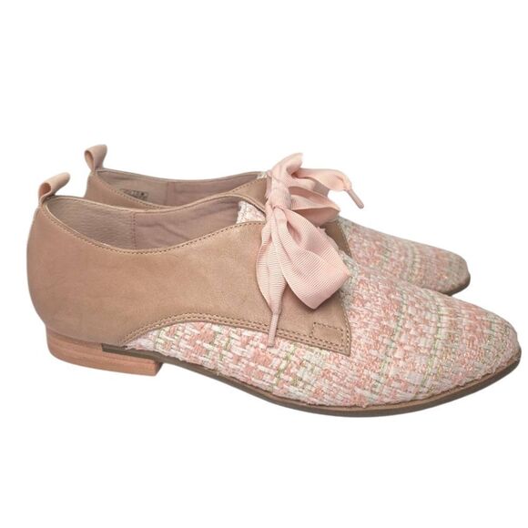 NWOB Kelsi Dagger Blush Pink Tweed & Leather Lace Up Pointed Toe Oxfords 10 - Picture 2 of 10